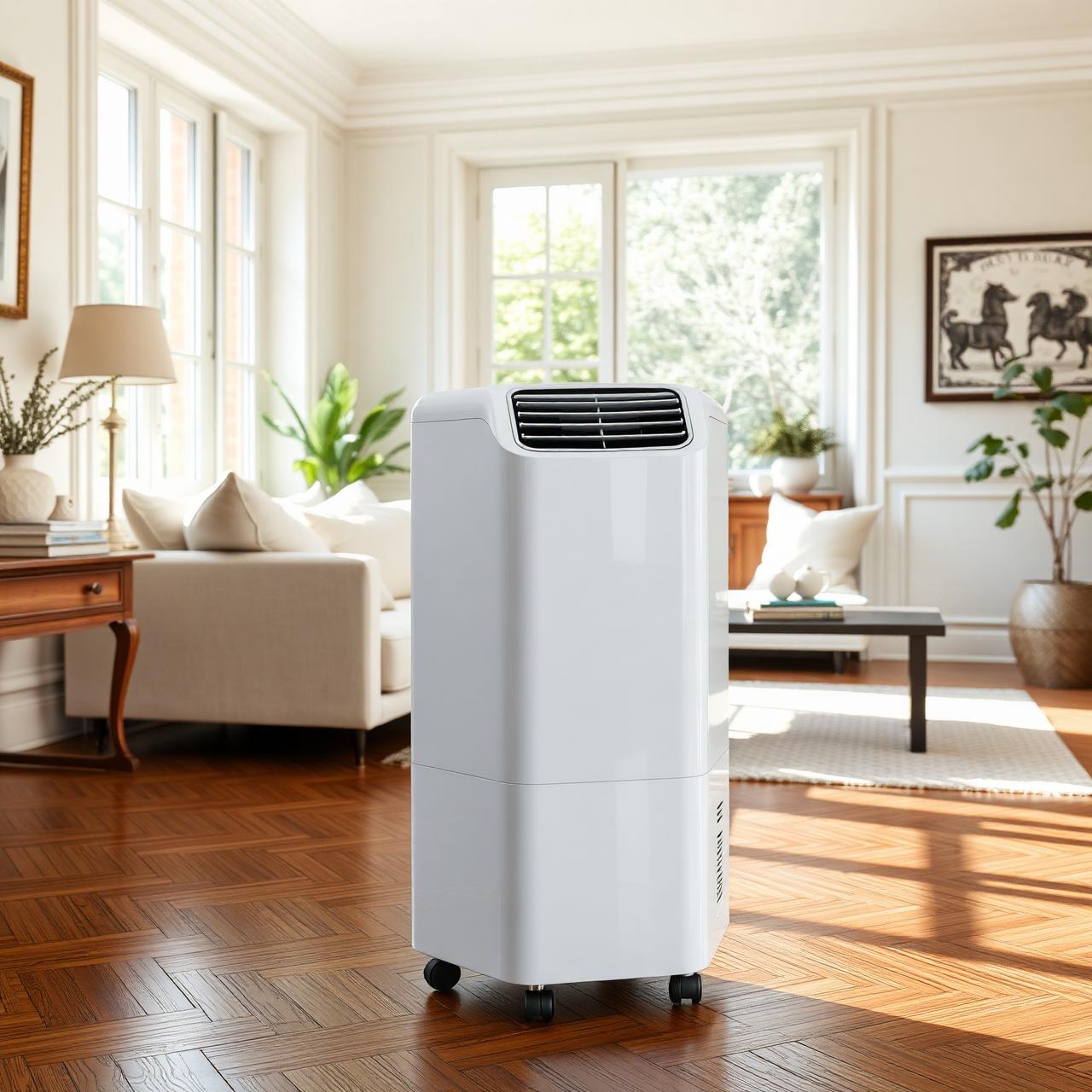 Climatiseur mobile installé dans un salon à Rodez